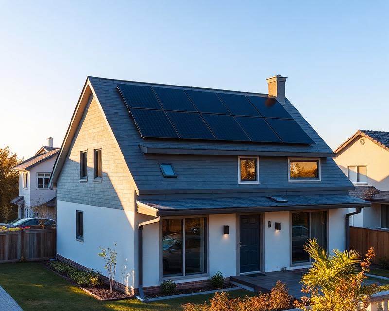 Residential home with solar panels on the roof